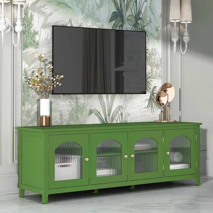 Stylish TV Cabinet, Entertainment CenterTV Stand, TVconsoletable, Media Console, Solidwood Frame, Changhong Glass Door, Metal Handle - Antique Green