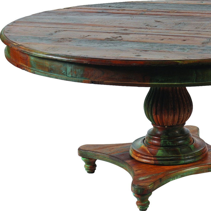 Rounded Solid Wood Dining Table - Brown