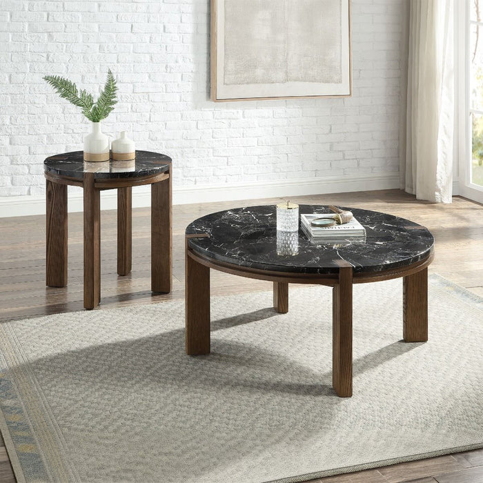 Estella - Coffee Table With Natural Marble Top - Black Top & Walnut ACME