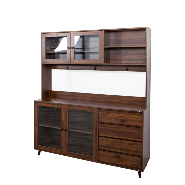 Large Kitchen Hutch Cabinet, Storage Kitchen Cupboard With 4 Doors, 4 Drawers & Microwave Shelf - Walnut Home Essentials