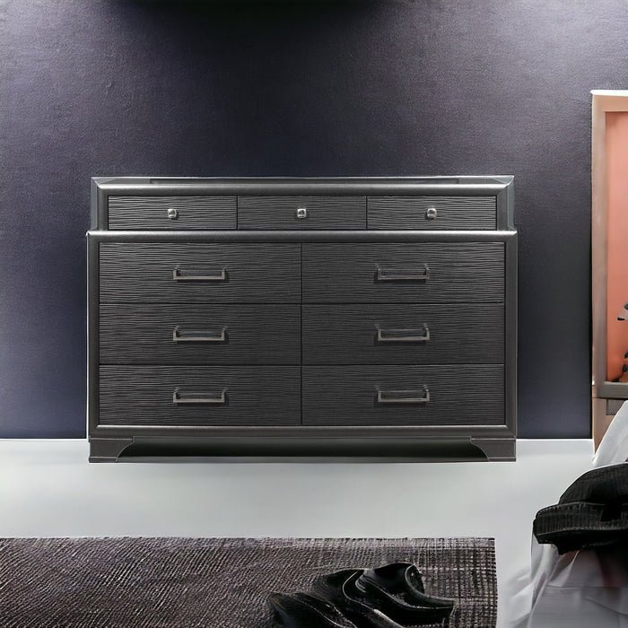 Solid Wood Nine Drawer Double Dresser - Gray