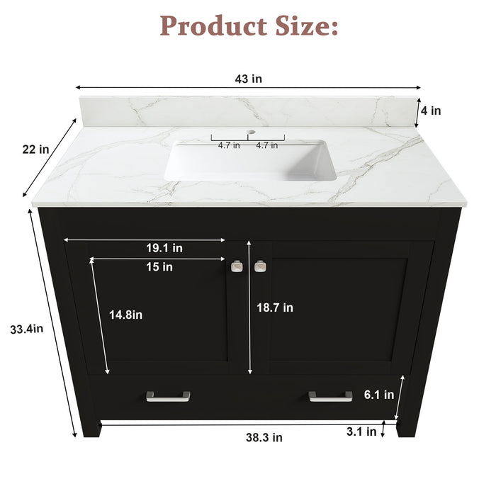 Bathroom Vanity Set, Fluted Cabinet, Soft Close Doors & Drawers - Black Home Essentials