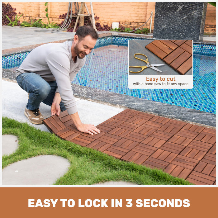 Interlocking Deck Tiles Checker Pattern, Square Acacia Hardwood Outdoor Flooring For Patio, Bancony, Pool Side Daily Nest