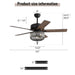 Ceiling Fan With Crystal Lampshade, 5 Blades, DC Motor, 6 Speed Remote Control, 1 / 4 / 8 Hour Timer - Black Daily Nest