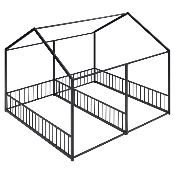 House Platform Beds, 2 Shared Beds, Metal Frame With Guardrails