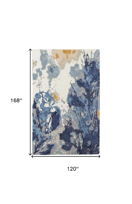 10' x 14' Wool Floral Hand Tufted Area Rug - Blue