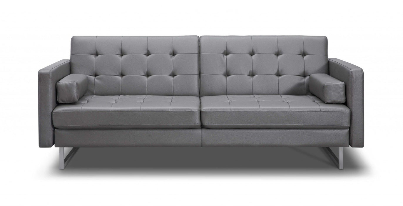 Faux Leather Sofa With Silver Legs - Gray