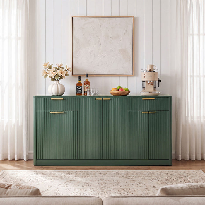 Large Fluted Buffet Sideboard, Wine Bar Storage Cabinet With 6 Doors & 2 Drawers Home Essentials