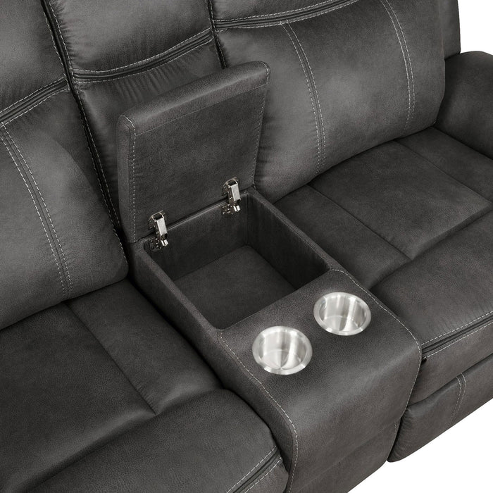 Franklin - Upholstered Padded Arm Reclining Loveseat With Center Console - Charcoal Furniture Max