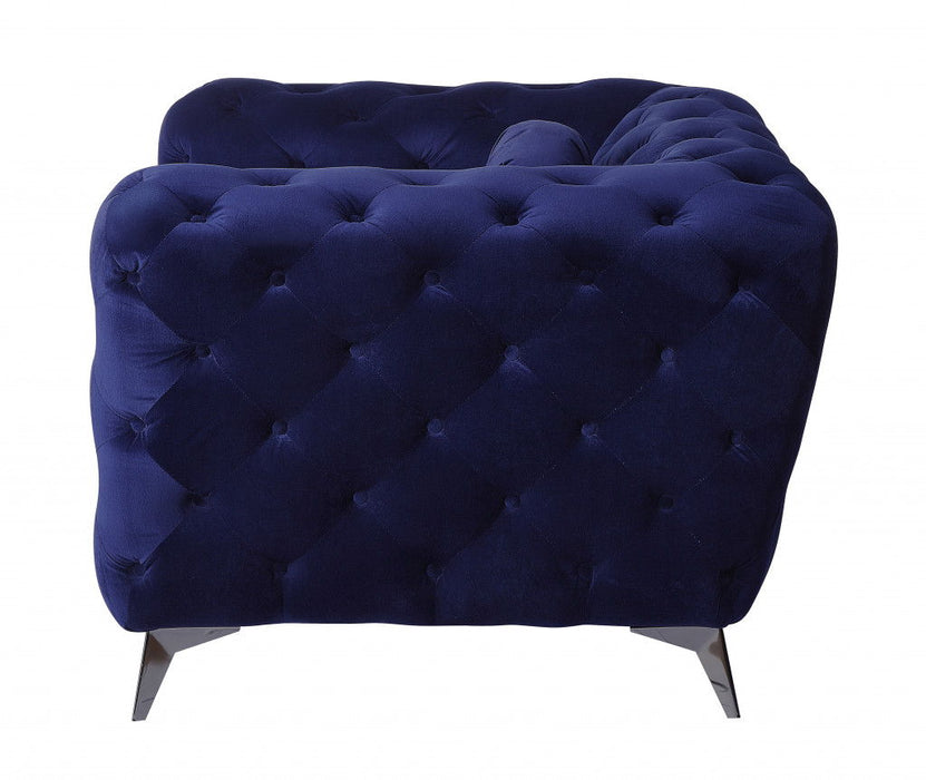Fabric And Black Tufted Arm Chair 41" - Blue