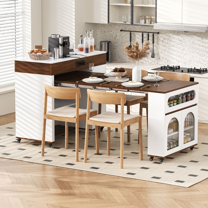 Extendable Dining Table With Folding Top, Rolling Kitchen Island With Drawers And Power Outlet Hearth and Haven