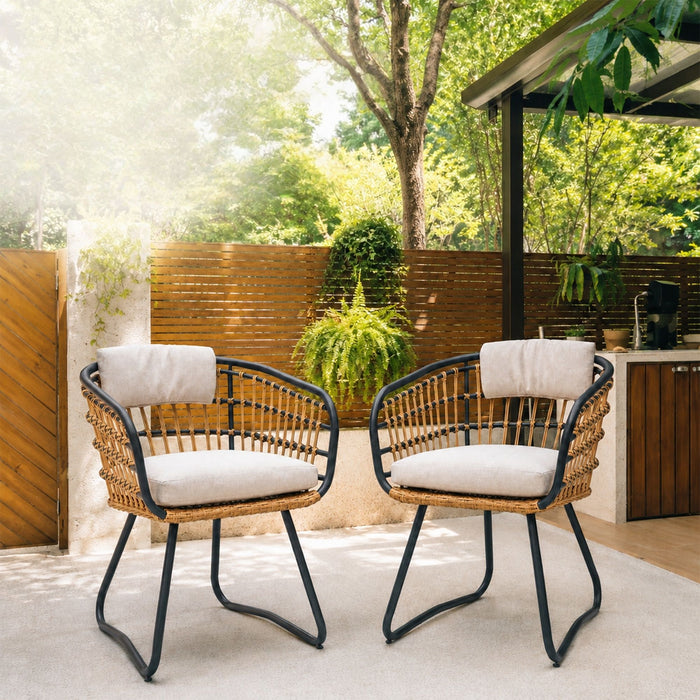 Patio All Weather Armchairs With Cushions (Set of 2) - Beige Home Essentials