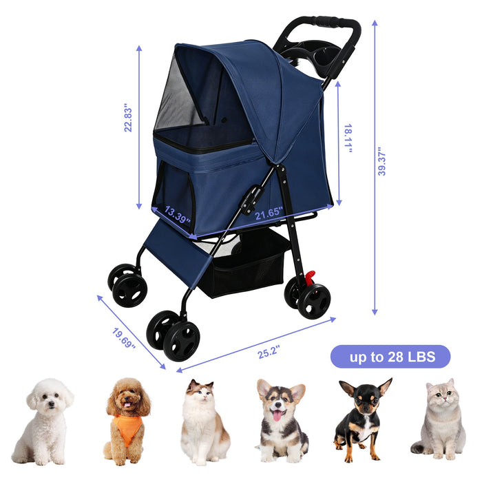 Foldable Pet Stroller For Small Dogs And Cats With Multi Functional Tray Daily Nest