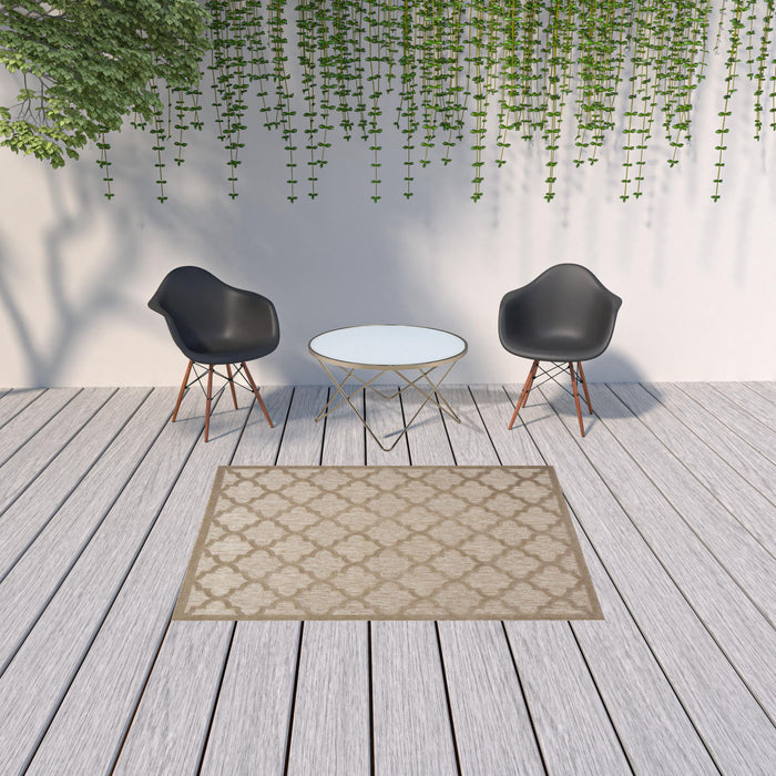 5' X 7' Ikat Indoor / Outdoor Area Rug - Natural Beige