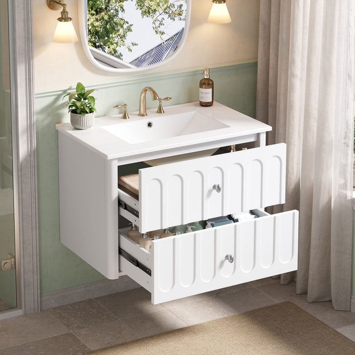 Floating Bathroom Vanity With Oval Knobs & Round Edge, Soft Close Drawer Slides Hearth and Haven