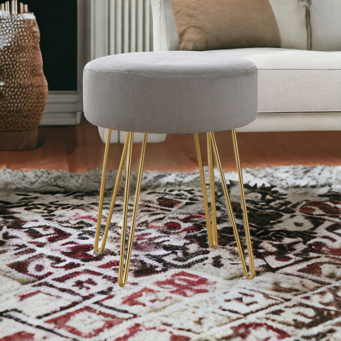 Velvet Round Ottoman - Gray / Gold