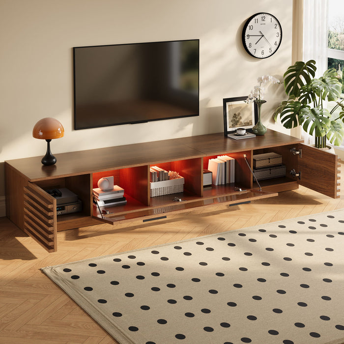 TV Stand With LED Lighting, Soft Closing Hinges, Cable Management - Walnut Hearth and Haven