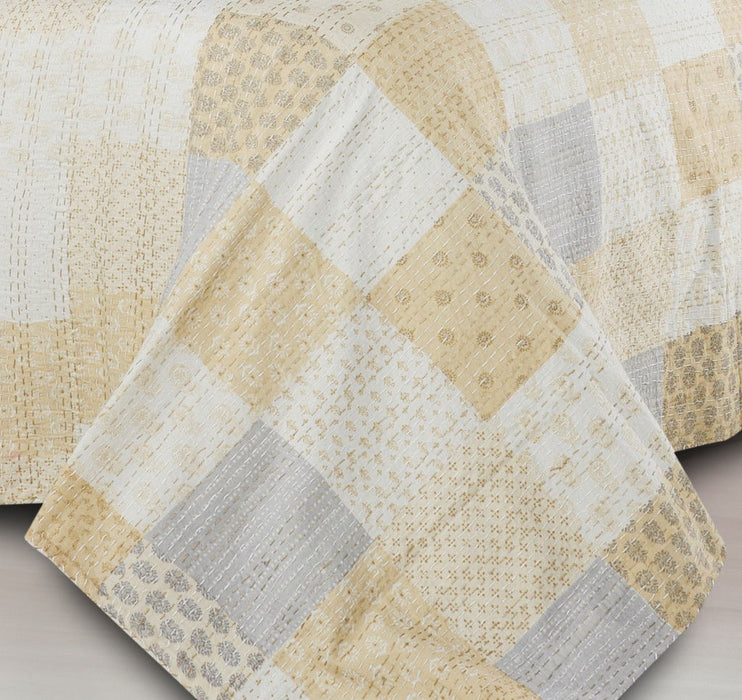 Knitted Cotton Geometric Throw - Cream