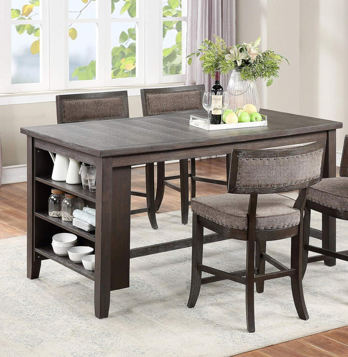 Dining Room Furniture Counter Height Dining Table Width Side Shelves Rustic Espresso 5 Pieces Dining Set Table And 4 X High Chairs Unique Design Back