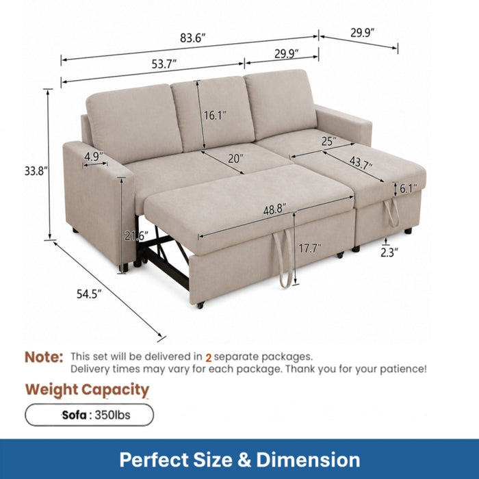 L - Shaped Convertible Sofa Bed With Storage Chaise Home Essentials