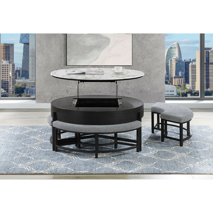 Rounded Storage Coffee Table With 3 Stools Global Furniture USA
