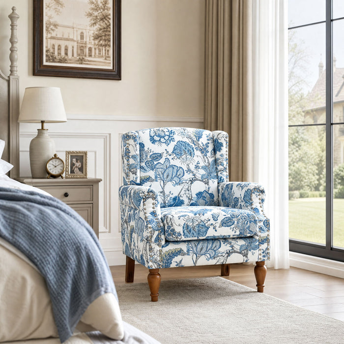 Accent Chair With Floral Upholstery And Nailhead Trim Home Essentials