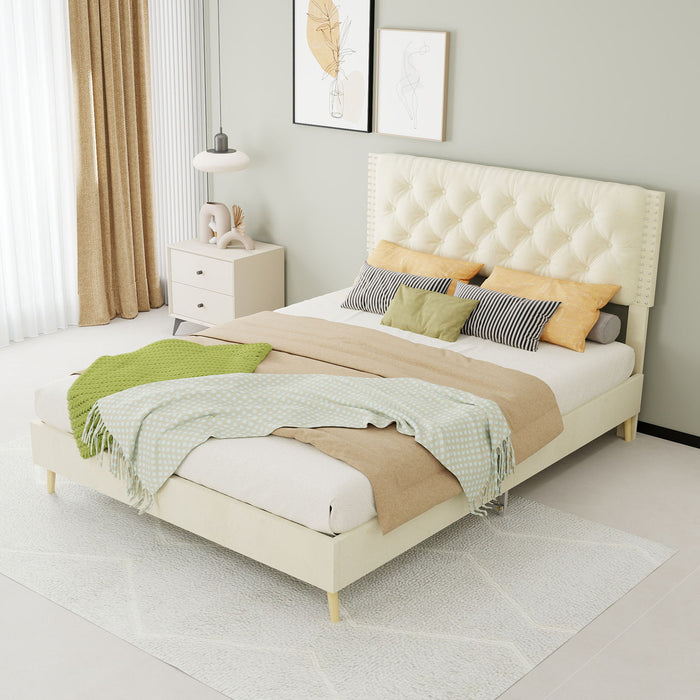 Upholstered Bed With Tufted Headboard Home Essentials