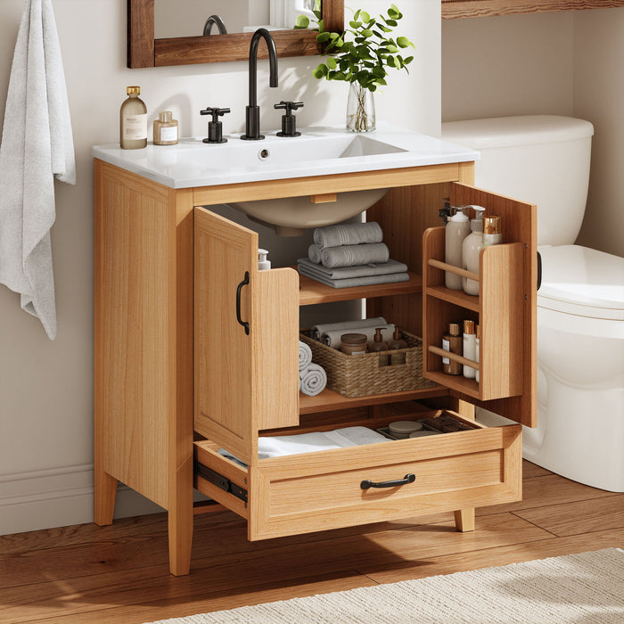 Elegant Fluted Bathroom Vanity With Sink, Soft Close Doors & Drawer Noble House