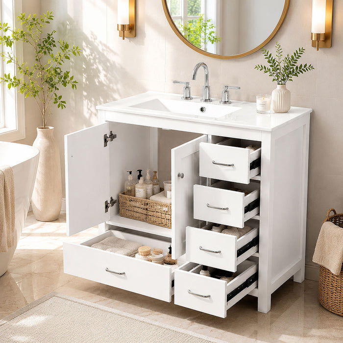 Bathroom Vanity With Sink Combo, 2 Soft Close Doors And 5 Drawers Hearth and Haven