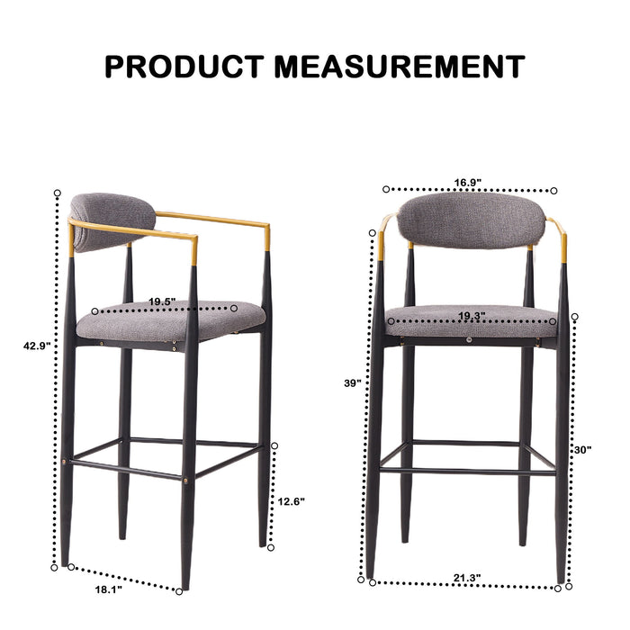 Upholstered Bar Stool With Ergonomic Design (Set of 2) Home Essentials