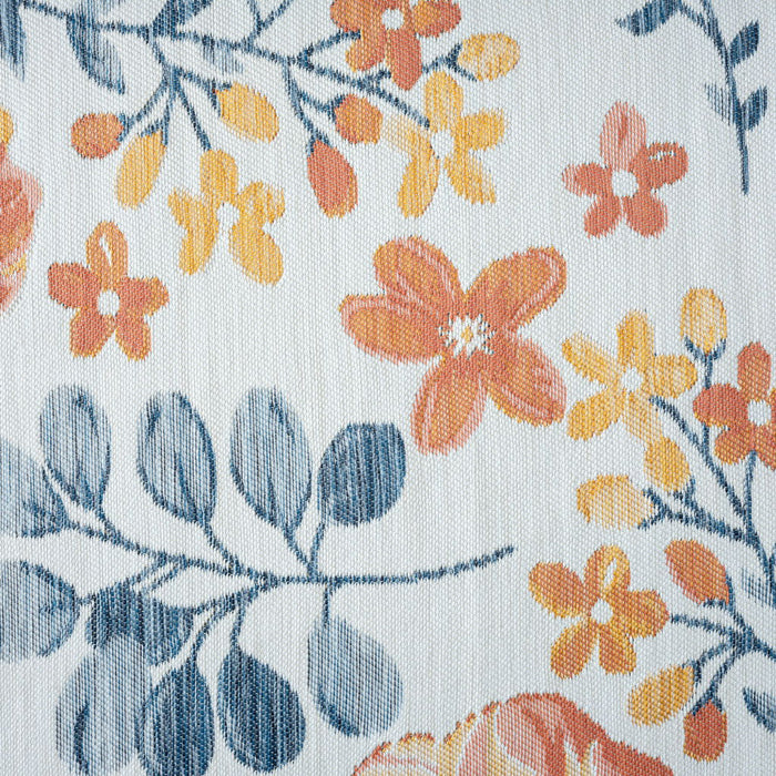 2' X 8' Floral Stain Resistant Indoor / Outdoor Runner Rug - Ivory Orange / Blue