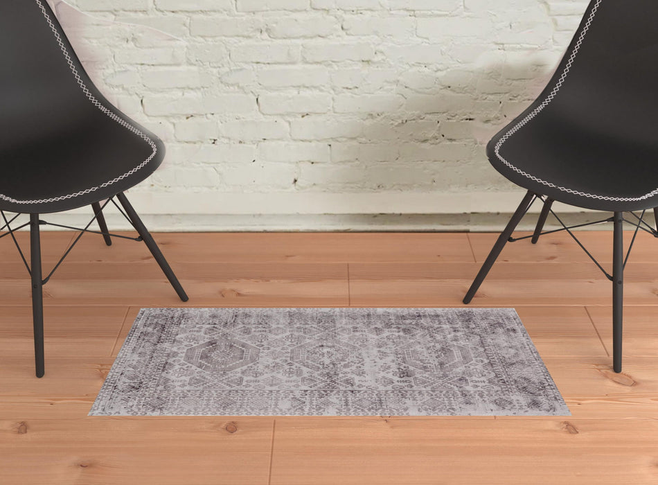 Abstract Hand Woven Area Rug - Gray And Purple - 2' X 3'