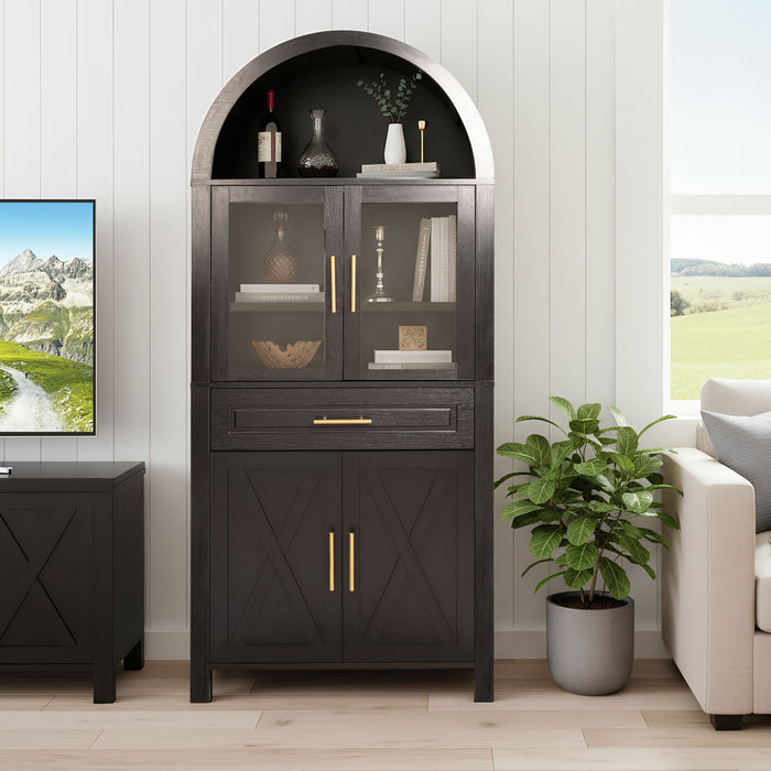 Arched Kitchen Pantry Cabinet With Adjustable Shelves And Barn Door Design Home Essentials