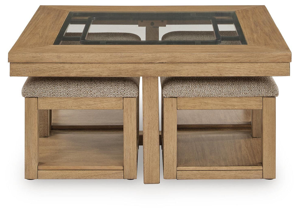 Wittenmyer - Cocktail Table With 4 Stools (Set of 5) - Natural / Black Signature Design by Ashley®