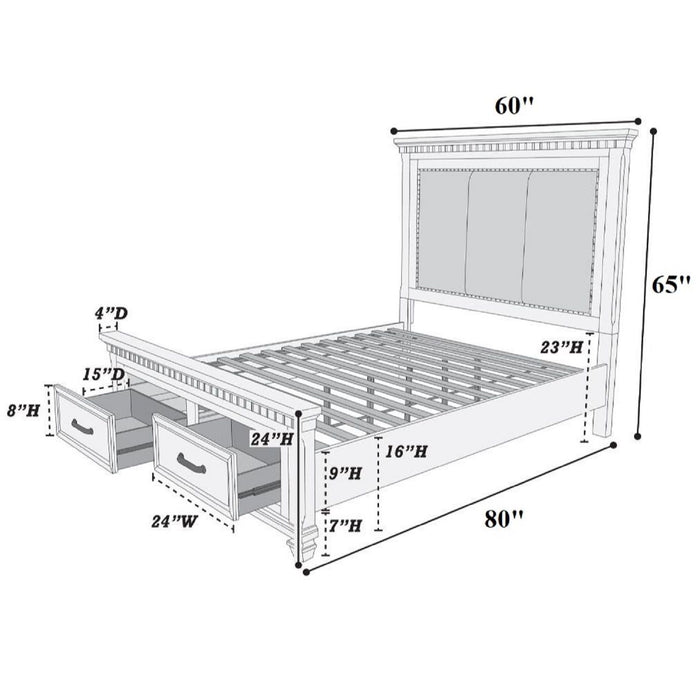Queen Size Bed With Upholstered Headboard And Footboard Drawers - Brown Home Essentials
