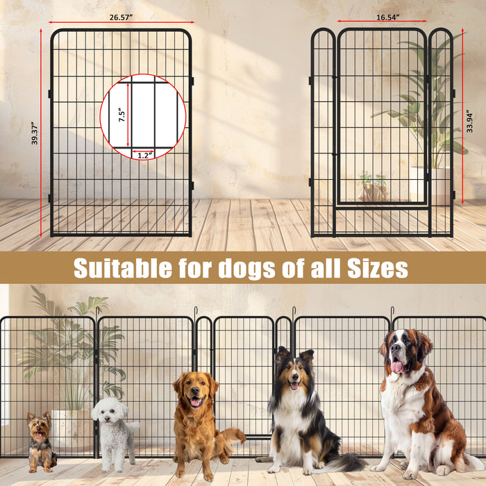 8 Panels Heavy Duty Metal Playpen With Door, 39.37" H Dog Fence Pet Exercise Pen For Outdoor, Indoor