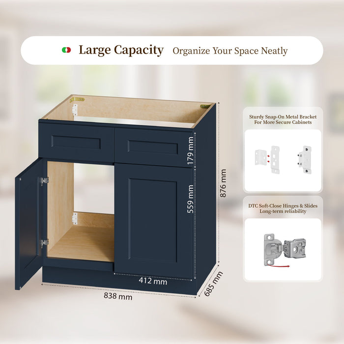 Shaker Base Cabinet With Soft-Close Drawer & Double Doors, Adjustable Shelf Home Essentials