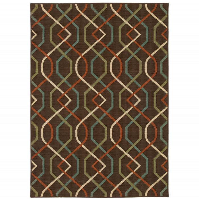 2' X 4' Geometric Stain Resistant Indoor / Outdoor Area Rug - Brown / Ivory