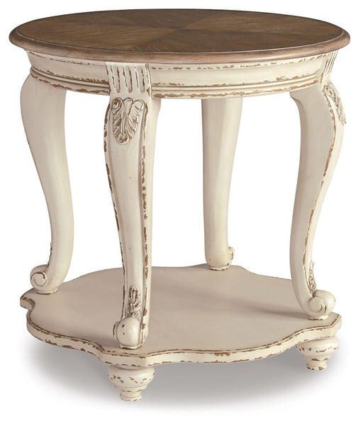 Realyn - Round End Table - White / Brown Signature Design by Ashley®