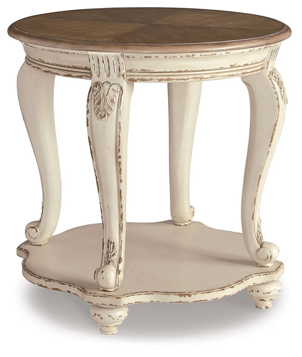 Realyn - Round End Table - White / Brown Signature Design by Ashley®