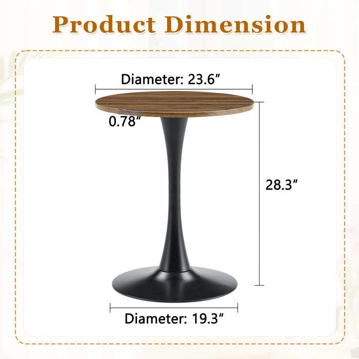 Round Dining Table With Thickened Engineered Wood Top And Metal Pedestal, 23.6" Diameter For Kitchen, Living Room, Or Small Spaces Home Essentials