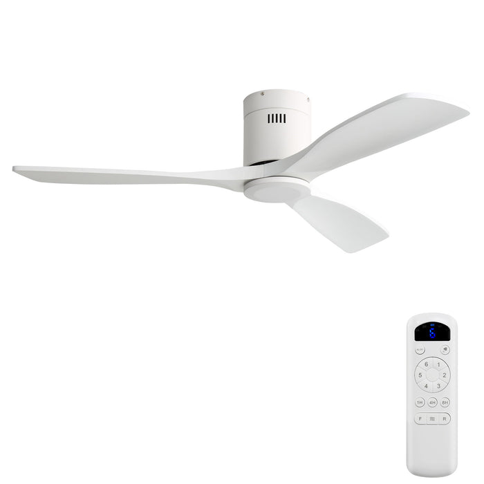 52" Flush Mount Ceiling Fan With Remote, No Light, 3 Blades, 6 Speed DC Motor For Indoor Patio - White Daily Nest