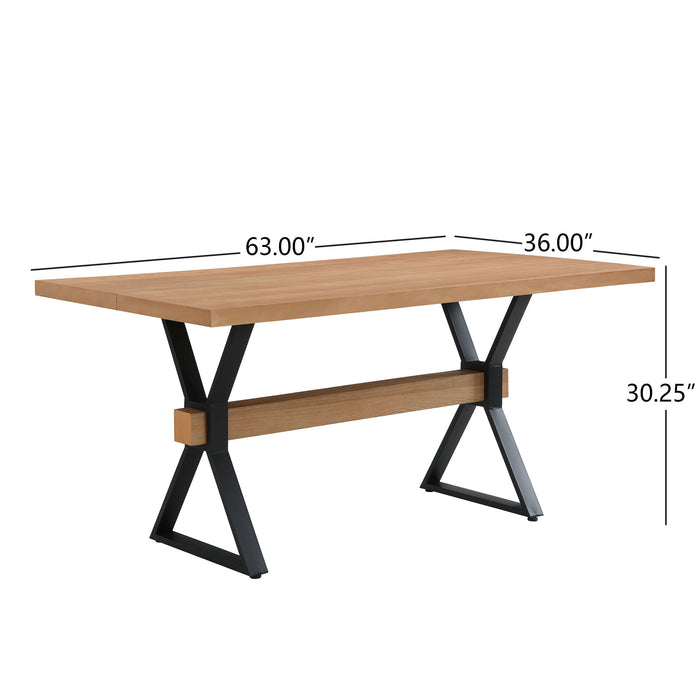 Farmhouse Style X Shaped Legs Dining Table With Metal - Natural Noble House