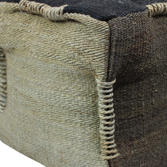 Jute Cube Pouf Ottoman - Black And Taupe