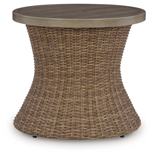 Laguna Heights - Round End Table With Umbrella Option - Beige Signature Design by Ashley®