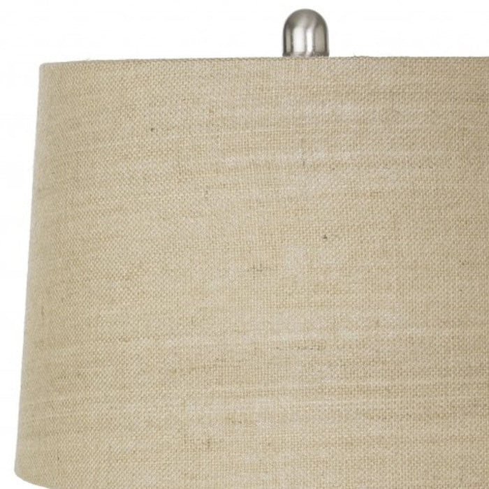 Metal Standard Table Lamp With Beige Shade - Silver