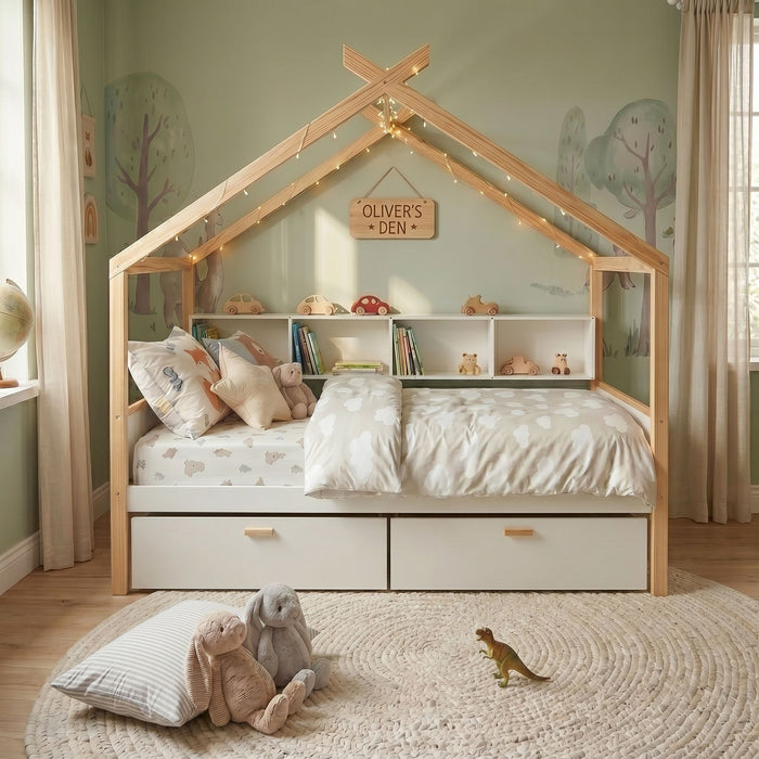 House Bed With Bookshelf Storage Hearth and Haven