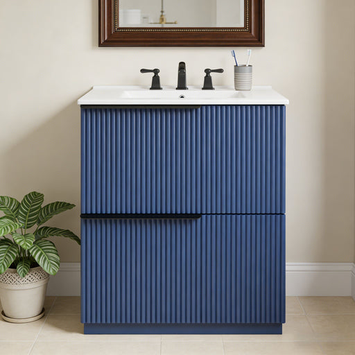 Fluted Bathroom Vanity With Ceramic Sink, Freestanding Cabinet Noble House
