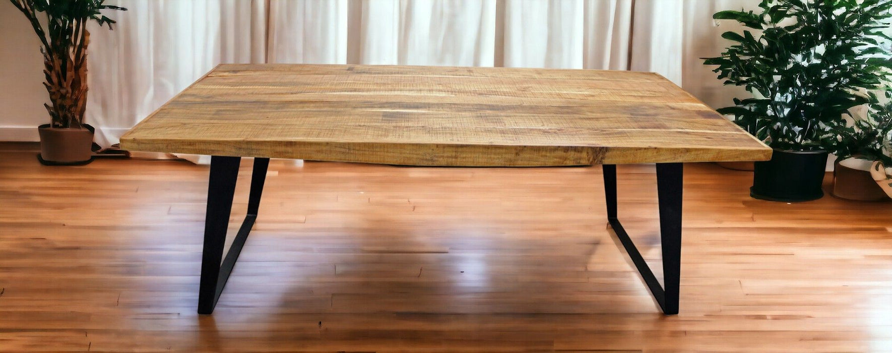 Rectangular Solid Wood And Iron Dining Table - Natural / Black