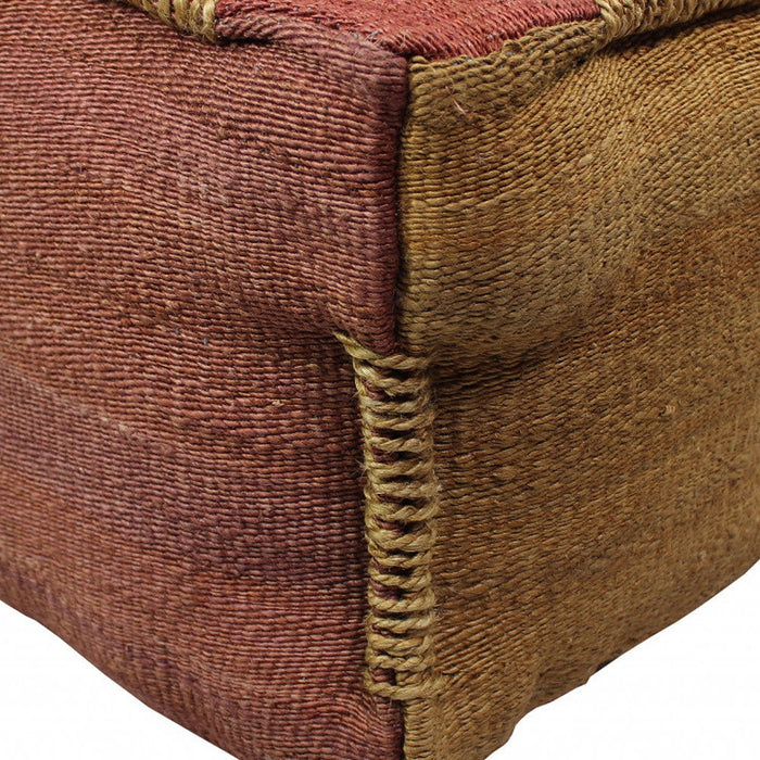 Jute Cube Pouf Ottoman - Pink And Orange